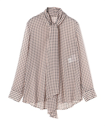 クラバット付きプリント柄ブラウス(ピンク-9号)