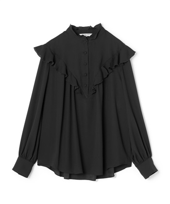 フリルデザイン長袖ブラウス(ブラック-9号)