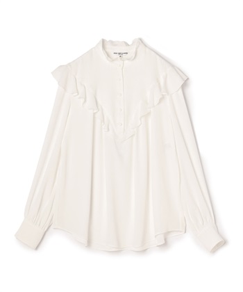 フリルデザイン長袖ブラウス(オフホワイト-9号)