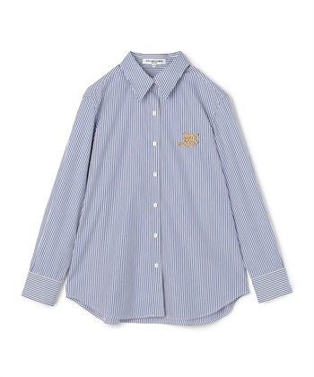 刺繍入りコットン長袖シャツ(ブルー-9号)