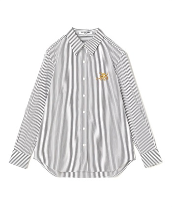 刺繍入りコットン長袖シャツ(ホワイトｘブラック-9号)