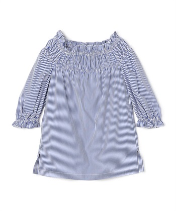 ギャザーフリルコットンブラウス(ブルー-9号)