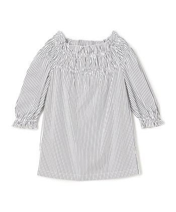 ギャザーフリルコットンブラウス(ホワイトｘブラック-9号)