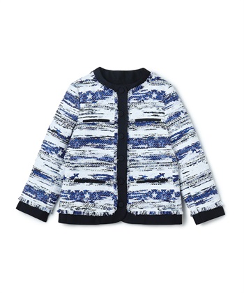 MALHIA異素材MIXノーカラージャケット(ブルー-9号)