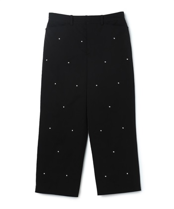 スタッズ付きクロップド丈グログランパンツ(ブラック-9号)