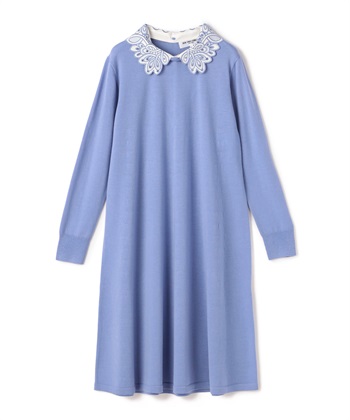 【TIME SALE】2WAYレース襟長袖ニットワンピース(サックス-9号)