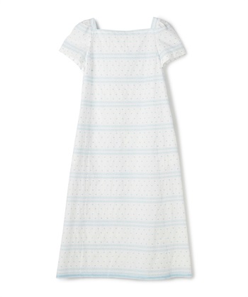 【TIME SALE】ボーダードット刺繍ワンピース(ホワイト-9号)