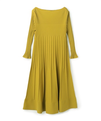 極美品♡ESCADA ワンピース　34 プリーツ　リボン　オレンジ ビスコースナイロンプリーツニットワンピース 49AV JUNKO