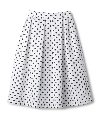 ポリエステルタフタフレアスカート(ホワイト×ネイビードット-9号)
