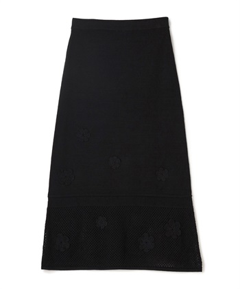 クロシェフラワー付きニットスカート(ブラック-9号)