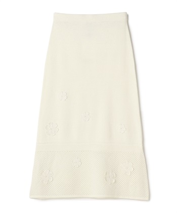 クロシェフラワー付きニットスカート(オフホワイト-9号)