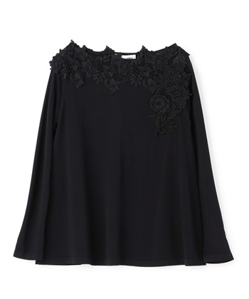 フラワーレース使いニットプルオーバー(ブラック-9号)