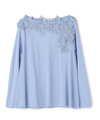 フラワーレース使いニットプルオーバー(サックス-9号)