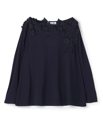 フラワーレース使いニットプルオーバー(ネイビー-9号)