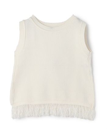 裾フリンジノースリーブニットプルオーバー(オフホワイト-9号)