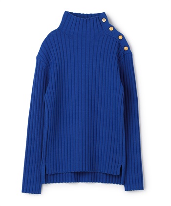 ボタン使いハイネックニットプルオーバー(ブルー-9号)