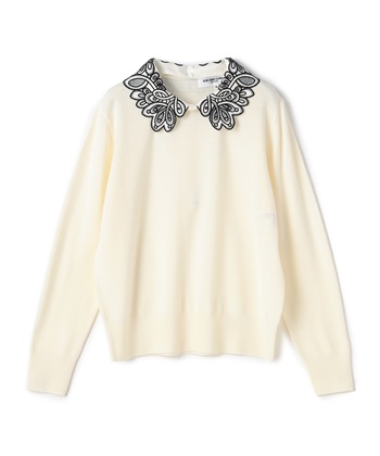 2WAYレース襟長袖ニットプルオーバー(オフホワイト-9号)