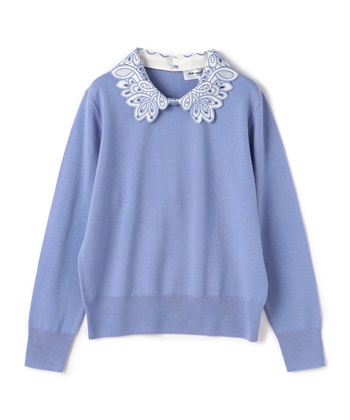 2WAYレース襟長袖ニットプルオーバー(サックス-9号)