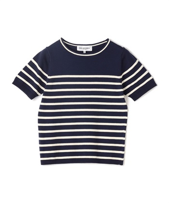 【WEB限定】イタリーコットン半袖ニットトップス(ネイビー-9号)