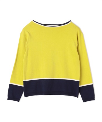 【WEB限定】イタリーコットン配色ニットプルオーバー(グリーン-9号)