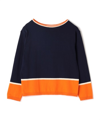 【WEB限定】イタリーコットン配色ニットプルオーバー(ネイビー-9号)