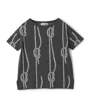 ロープ柄ジャカード半袖ニットプルオーバー(グレー-9号)