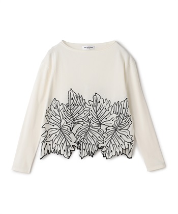 リーフ柄刺繍長袖ニットプルオーバー(オフホワイト-9号)