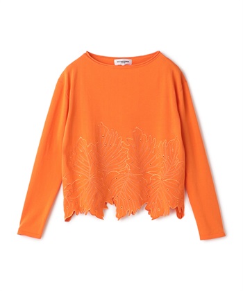 リーフ柄刺繍長袖ニットプルオーバー(オレンジ-9号)