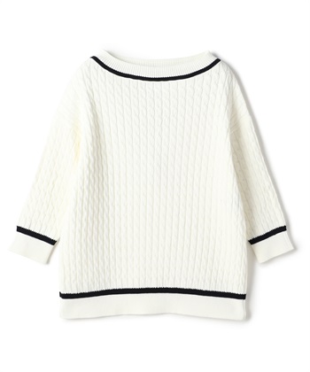 ケーブルニット7分袖トップス(ホワイト-9号)