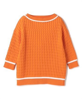 ケーブルニット7分袖トップス(オレンジ-9号)