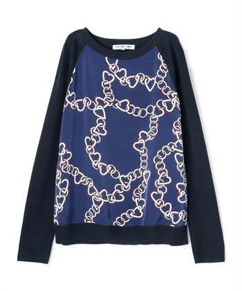 【TIME SALE】ハートチェーン切替ラウンドネックプルオーバー(ネイビー-9号)