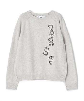 ハート刺繍クルーネックニット(ライトグレー-9号)