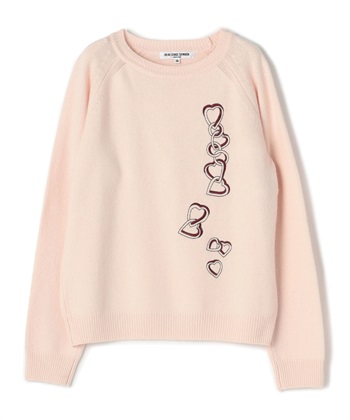 ハート刺繍クルーネックニット(ピンク-9号)