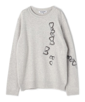 ハート刺繍クルーネックニット(ライトグレー-9号)
