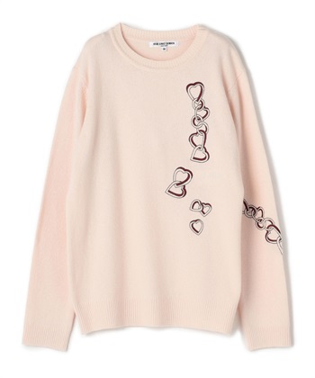 ハート刺繍クルーネックニット(ピンク-9号)