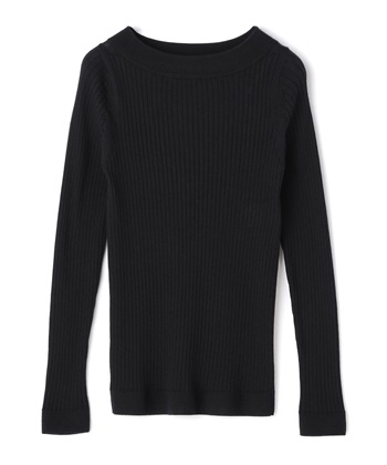 ボートネックリブニットプルオーバー(ブラック-9号)