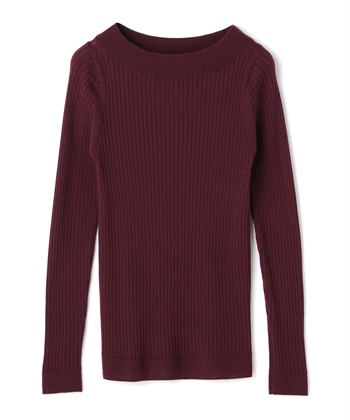 ボートネックリブニットプルオーバー(ボルドー-9号)