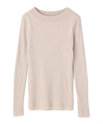 ボートネックリブニットプルオーバー(ベージュ-9号)