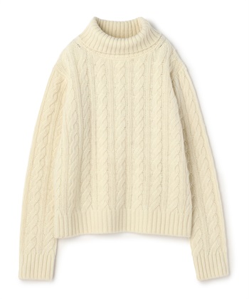 ケーブル編みタートルネックニット(アイボリー-9号)