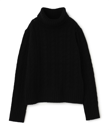 ケーブル編みタートルネックニット(ブラック-9号)