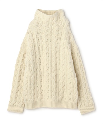 ケーブル編みハイネックニット(アイボリー-9号)