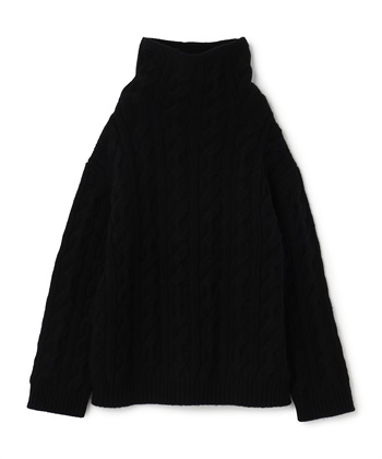 ケーブル編みハイネックニット(ブラック-9号)