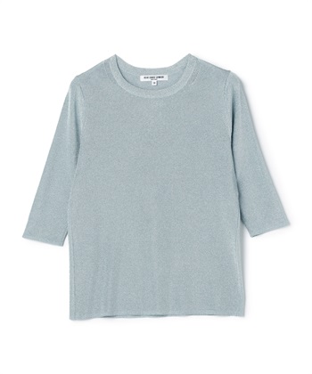 五分袖ラメニットプルオーバー(サックス-9号)