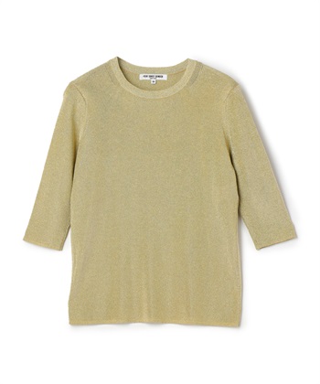 五分袖ラメニットプルオーバー(ゴールド-9号)