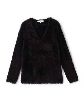 シャギーニットVネックトップス(ブラック-9号)