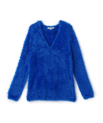 シャギーニットVネックトップス(ブルー-9号)