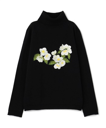 刺しゅう入りタートルニット(ブラック-9号)