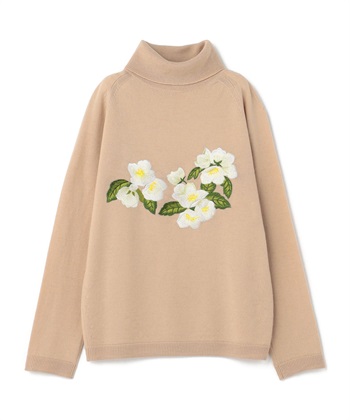 刺しゅう入りタートルニット(ベージュ-9号)