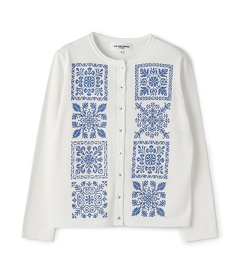 【TIME SALE】ブロック刺繍長袖クルーネックカーディガン(オフホワイト-9号)