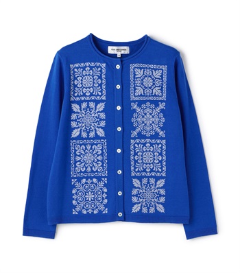 【TIME SALE】ブロック刺繍長袖クルーネックカーディガン(ブルー-9号)